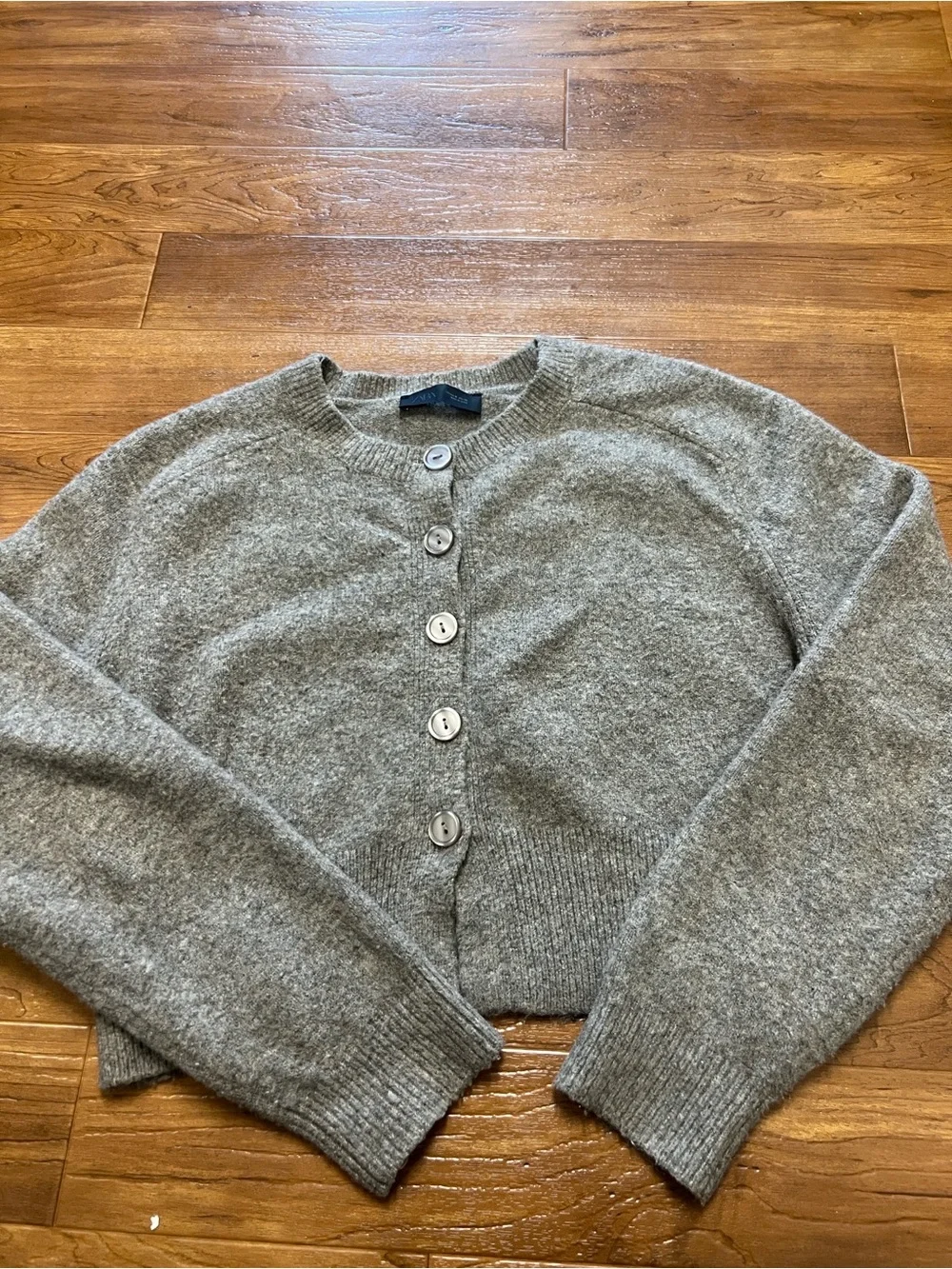 Zara Women's Gray Crewneck Button Cardigan Sweater